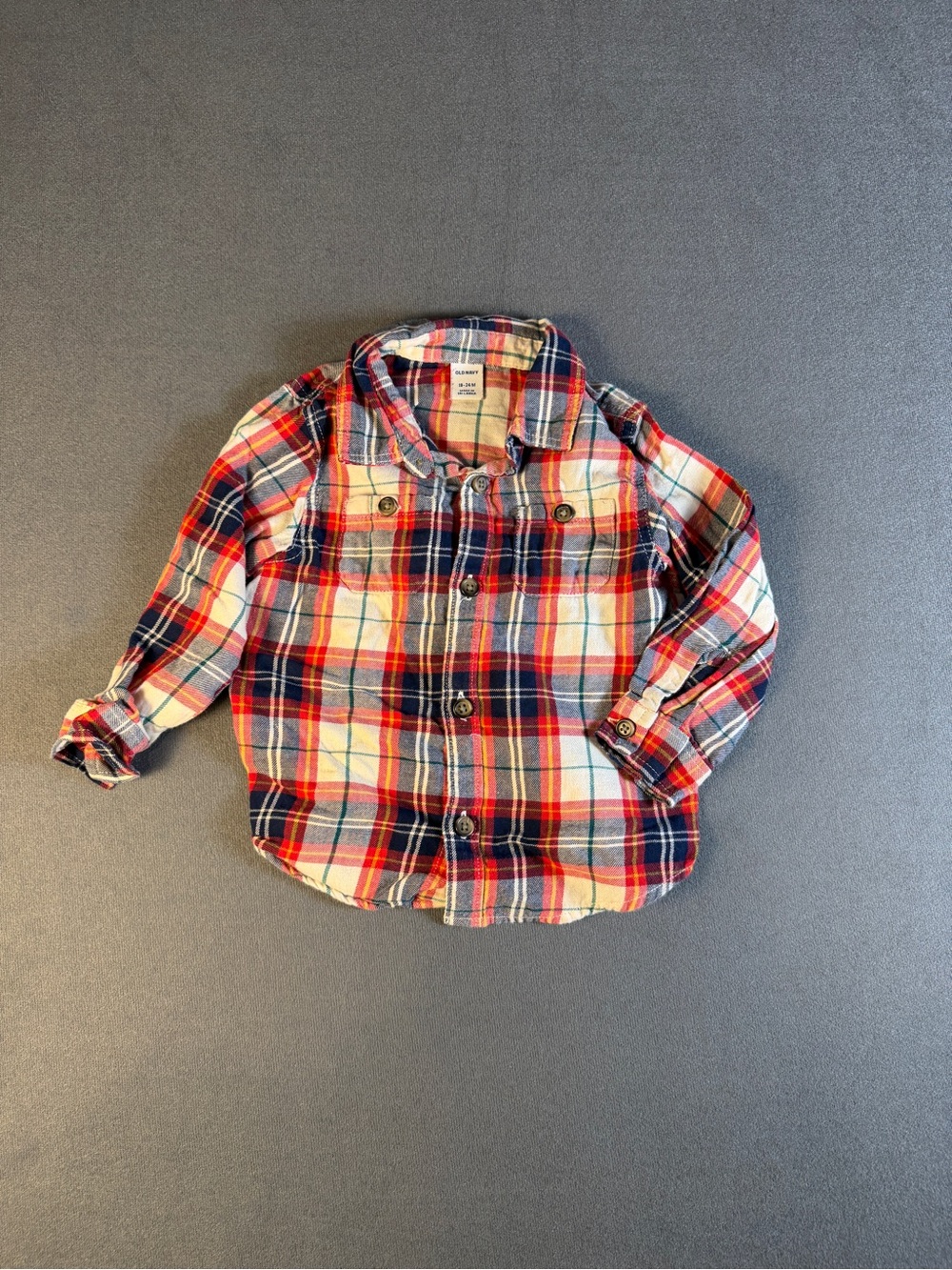 Old Navy Red, Navy & White Plaid Button-Down Shirt